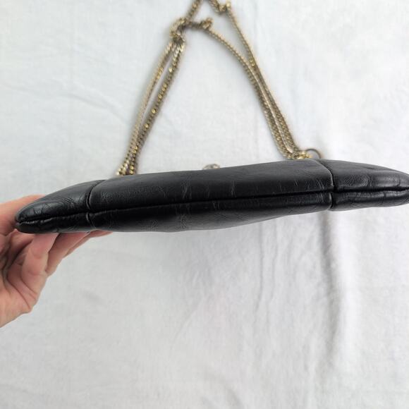 Vintage Ruth Saltz Cougar Head Black Leather Handbag Double Chain Strap - Picture 4 of 8